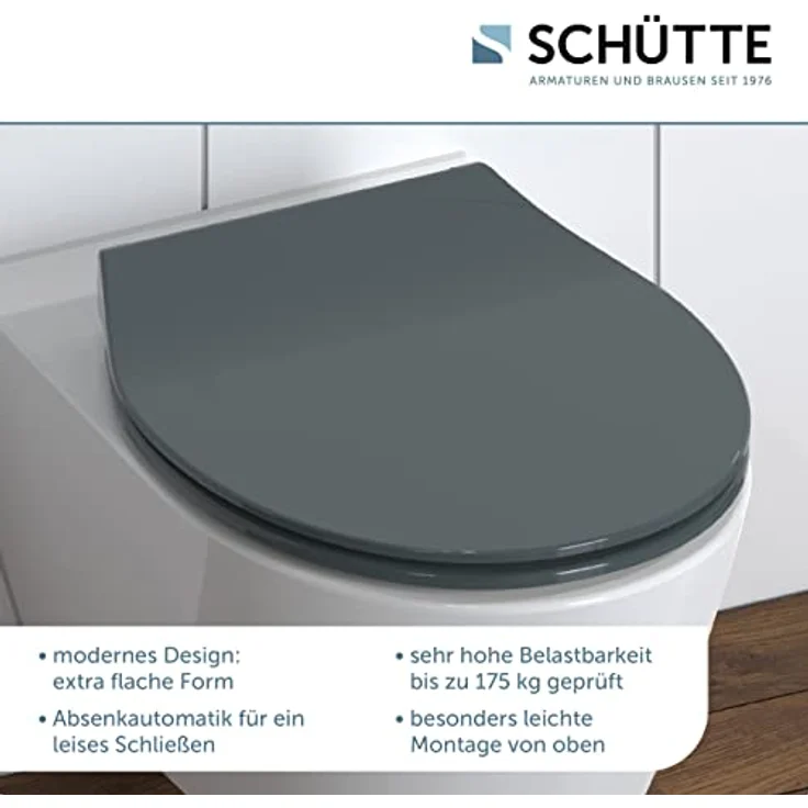 Schütte WC-Sitz Slim Anthrazit Duroplast mit Absenkautomatik, Schnellverschluss und universeller Form – Bild 9