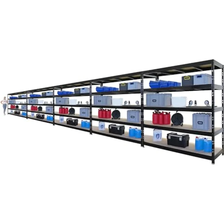 Proregal Schwerlastregal Mega Deal Profi RHINO, H200 x B200 x T60 cm, 5 Böden, Traglast 500 kg pro Boden, Schwarz – Bild 3