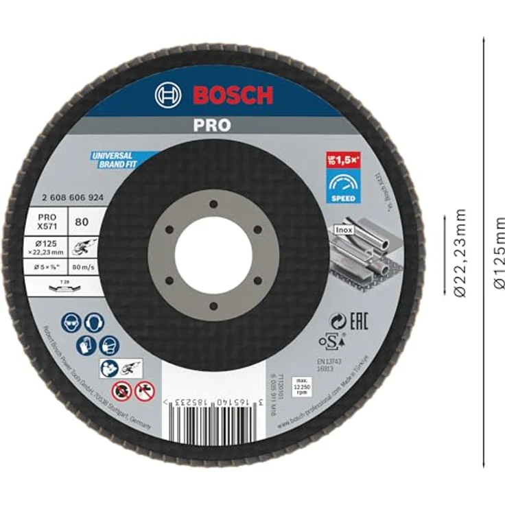 Bosch Professional Fächerschleifscheibe (für Winkelschleifer verschiedene Materialien, bombierte Ausführung, Ø 125 mm, Körnung 80) – Bild 3