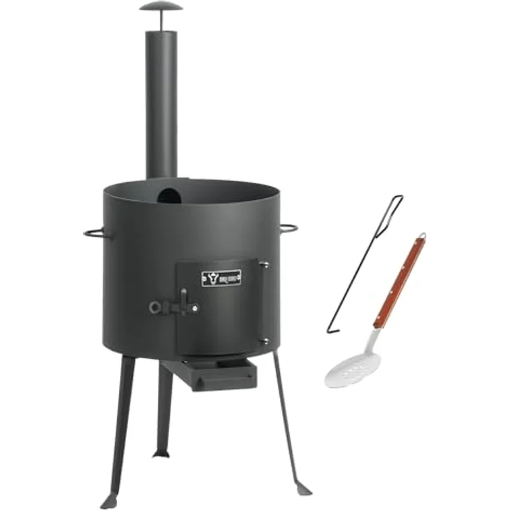 BBQ-Toro Kazan Ofen Ø 34 cm, Gulaschkessel mit Schaumlöffel und Schürhaken, stabiler Outdoor-Ofen aus Stahl, Feuerstelle und Eintopfofen – Bild 1