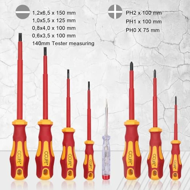 CCLIFE 11 tlg VDE Isoliertes Schraubendreher Set 1000V, inkl. Spannungsprüfer, Schlitz und Philips, ergonomische Griffe, robuste Transportbox – Bild 2