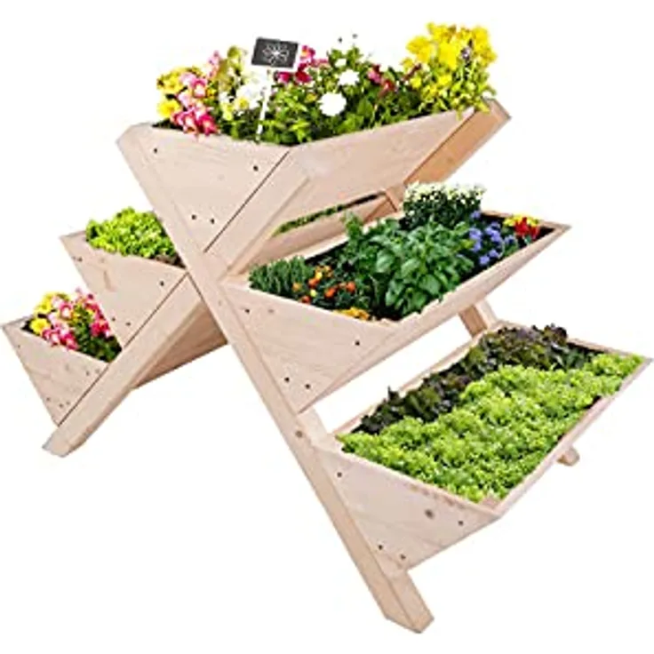 empasa Stufen Hochbeet 'Level', Etagenhochbeet Pflanzentreppe Blumentreppe aus Holz, 121 x 80 x 80 cm