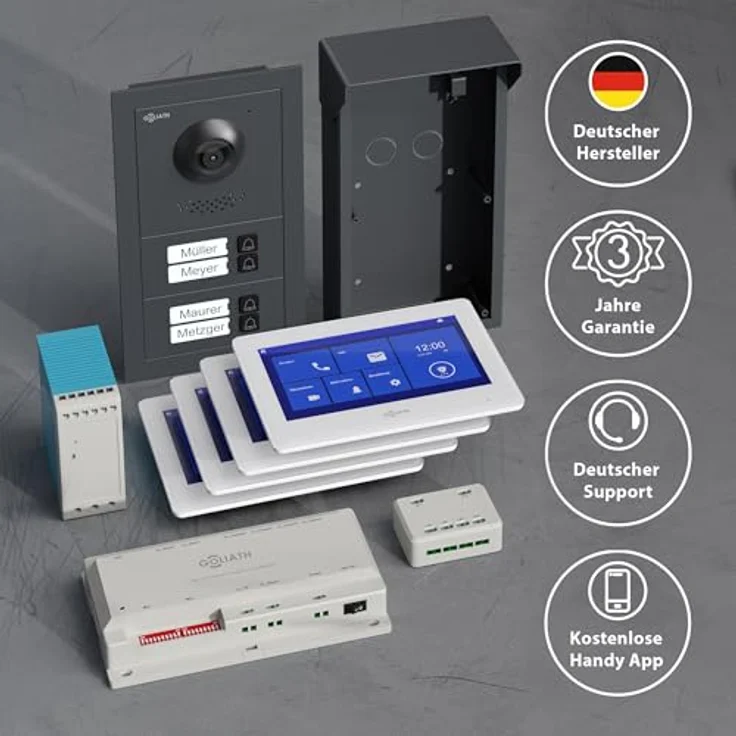 Goliath Intercom Video-Türsprechanlage Basic-Line, 4-Familie, 7-Zoll HD Monitor in Weiß/Schwarz, 2-Draht Technologie, Kamera mit Nachtsicht und App-Funktion – Bild 6