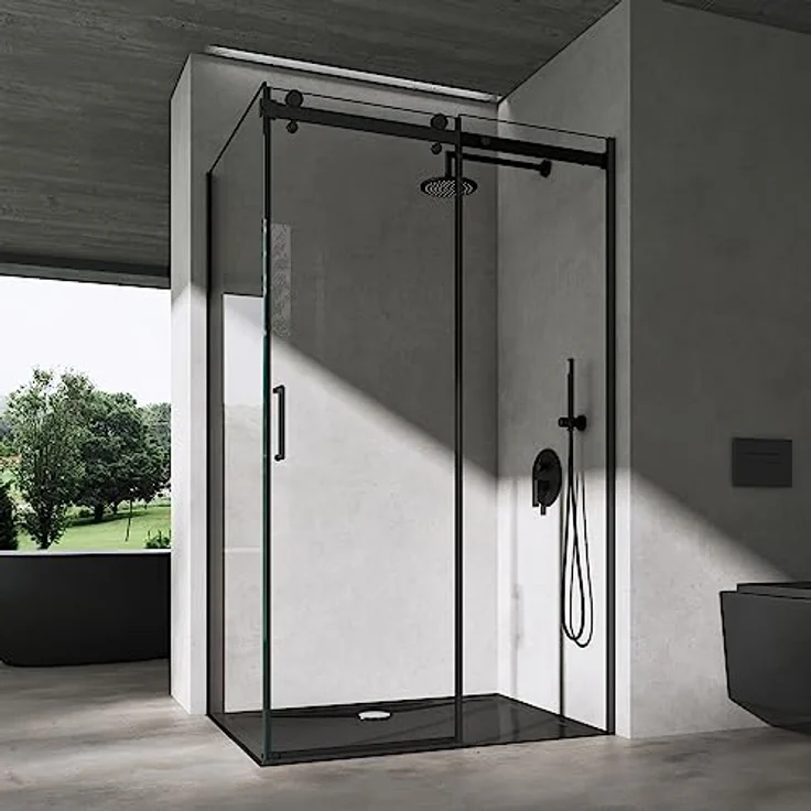 doporro Eckdusche Duschkabine Ravenna19K schwarz ESG-Sicherheitsglas Nano-Beschichtung, BxT: 100x75 cm, Einscheibensicherheitsglas, mit Schiebetür – Bild 1