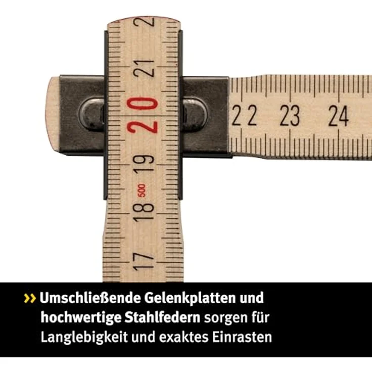 STABILA Zollstock Type 507 N, 2 m, naturfarben, metrische Skala, umschließende Gelenkplatten, Meterstab mit dünnen, hochelastischen Holzlättchen – Bild 4