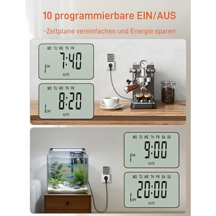NOVKIT 2x digitale Zeitschaltuhr Steckdose mit 10 programmierbaren Schaltprogrammen und Zufallsfunktion für Innen (230V / 16A / 3680W) – Bild 2