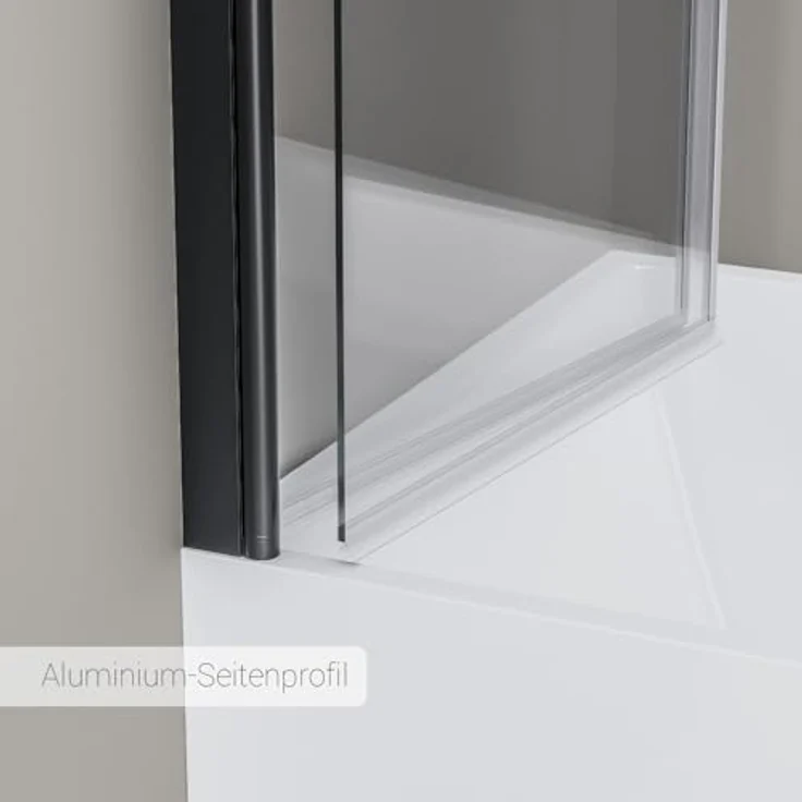 BERNSTEIN Schwenkbarer Badewannenaufsatz Duschabtrennung NT209, 2 Glaselemente, 6 mm Nano Echtglas, 120 x 140 cm, Profilfarbe Schwarz matt – Bild 5