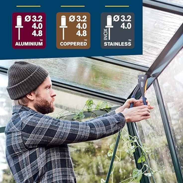 Rapid RP40 Multi Blindnietzange, Universalmundstück mit integriertem Messsystem, für Aluminium- und Edelstahlniete von 3,2-4,8 mm, mattschwarz – Bild 5