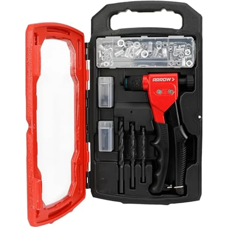 Arrow Nietmutternzange RNT1, inklusive 75x Aluminium Nietmuttern, HSS-Bohrer und M4/M5/M6 Gewindedorn, im Koffer-Set – Bild 2