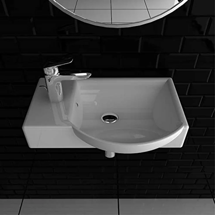 Alpenberger Design Waschplätze | Kleiner Waschtisch Rechteckig – Oval | Wandwaschbecken - Einbauwaschtisch | Gaestewaschbecken Standard Anschlüsse | Badkeramik mit Hahnloch & Überlauf | Spülbecken – Bild 3
