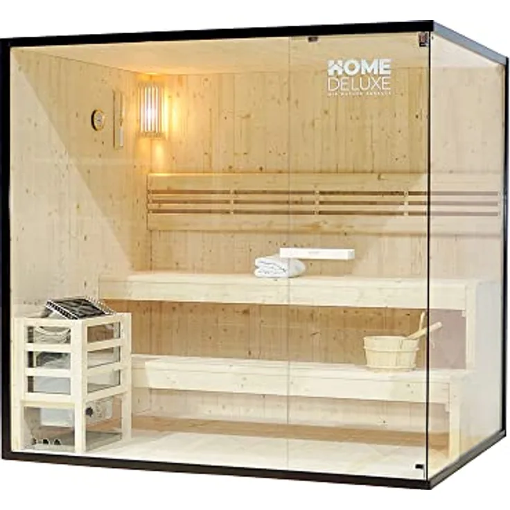 Home Deluxe - Traditionelle Sauna - Shadow XL - 200 x 150 x 190 cm - für 5 Personen - hochwertiges Fichtenholz, inkl. Saunaofen, Saunazubehör I Dampfsauna Aufgusssauna Finnische Sauna Bio Sauna
