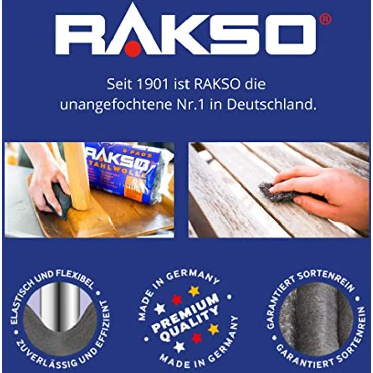 RAKSO Stahlspäne grob 150g, für Schleifen und Glätten von Holzoberflächen, Reiniger für Metall und Stein, inkl. Banderole, Premium-Qualität Made in Germany – Bild 3