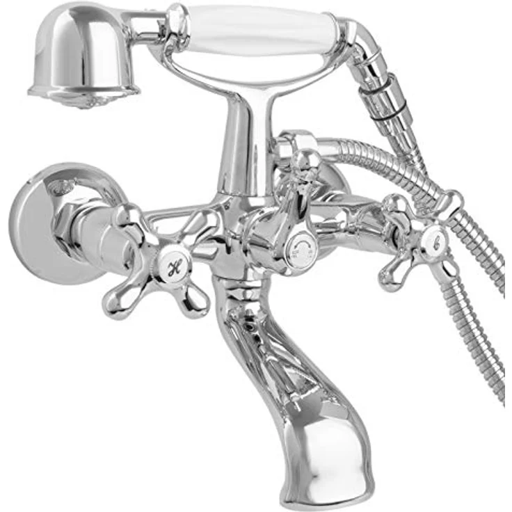 PaulGurkes Wannenmischeinheit PG27T4-1304, Armatur aus massivem Messing mit 2-Wege Umsteller und langlebigen Keramikventilen, verchromt – Bild 1