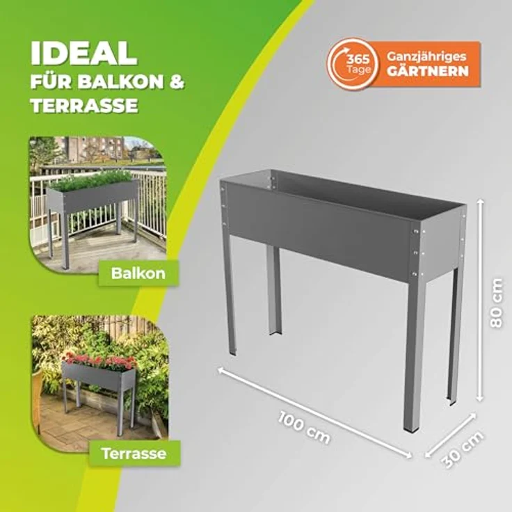 Bio Green Metallhochbeet Freising-XL, anthrazit, 100 x 30 x 80 cm, MHF-XL für Balkon & Terasse – Bild 3