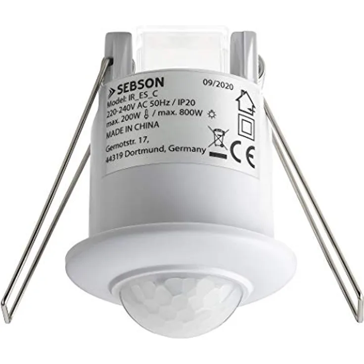 SEBSON® Mini Bewegungsmelder Innen, Unterputz Decken Montage, programmierbar, Infrarot Sensor Reichweite 6m / 360°, LED geeignet - Ø50x66mm, 3-Draht - Preisvergleich