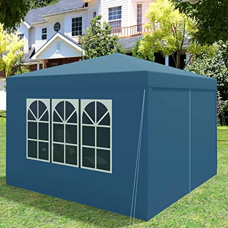WOLTU Pavillon Pop-Up wasserdichter Faltpavillon Sonnenschutz Event Pavillon mit Seitenwänden Gartenpavillon auf Terrasse Camping Festival Pagodenzelt aus Oxford Metallrahmen 3 x 3 m Blau – Bild 5