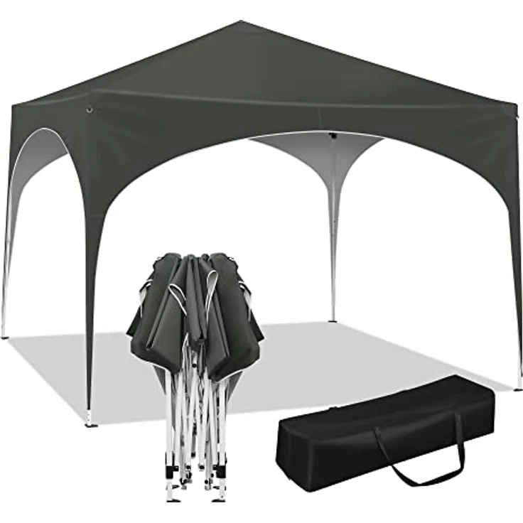 WOLTU Pavillon Pop-Up wasserdichter Faltpavillon Sonnenschutz Event Gazebo Gartenpavillon auf Terrasse Camping Festival mit Halbmonddach Pagodenzelt des Halbkreises aus Oxford Metallrahmen 3x3m Grau – Bild 1