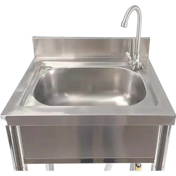 Lemodo Spültisch freistehend, Wasserhahn mit Gartenschlauch-Anschluss, Edelstahl, mobil einsetzbar - Preisvergleich – Bild 3