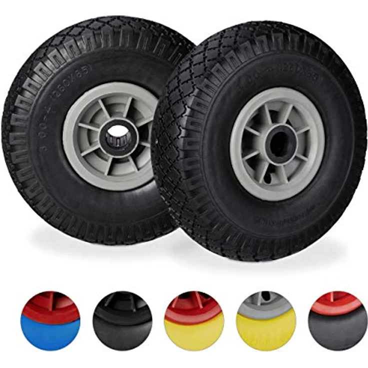 2 x Sackkarrenrad im Set, pannensichere 3.00-4" Vollgummireifen, 25mm Achse, bis 80 kg, 260x85 mm, schwarz-grau – Bild 1