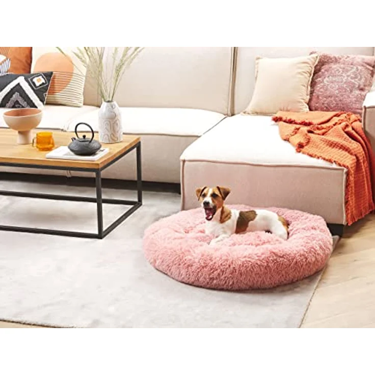 Beliani Kuscheliges Tierbett oval für Hunde Katzen Polyester rosa ⌀ 80 cm Kulu, bequemes Schlafplatz für kleine und mittlere Haustiere in leuchtender Farbe – Bild 2