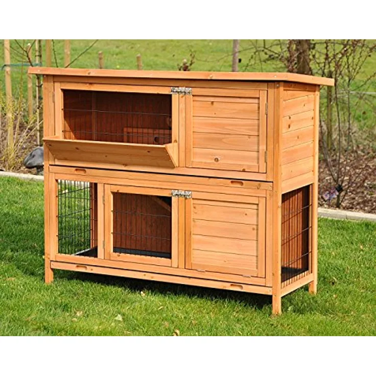 nanook Kaninchenstall Bommel Natur, mit Heuraufe, wetterfest, 122 x 50 x 103 cm