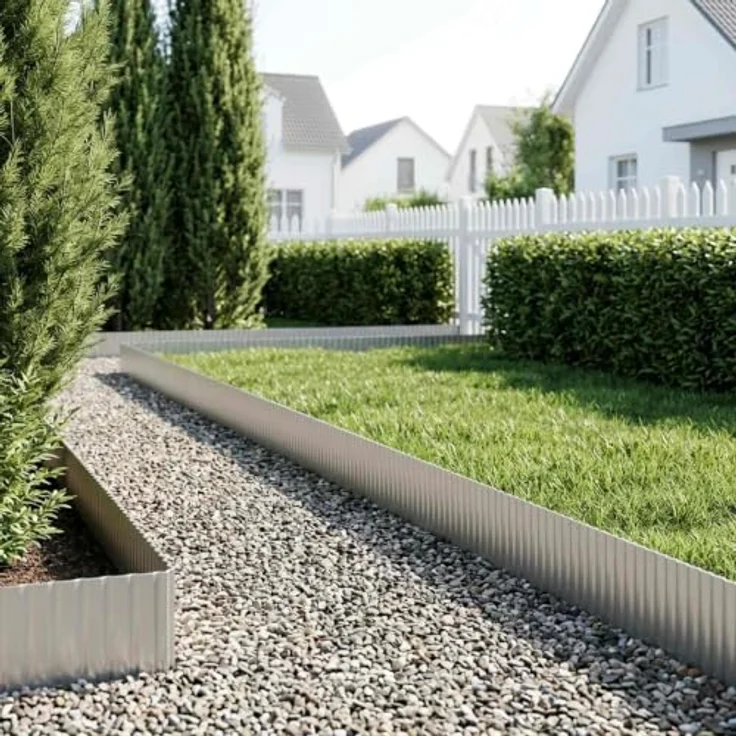 vidaXL Beetumrandung Raseneinfassung 5 m x 20 cm aus verzinktem Stahl, silber, wetterbeständig und UV-beständig – Bild 2