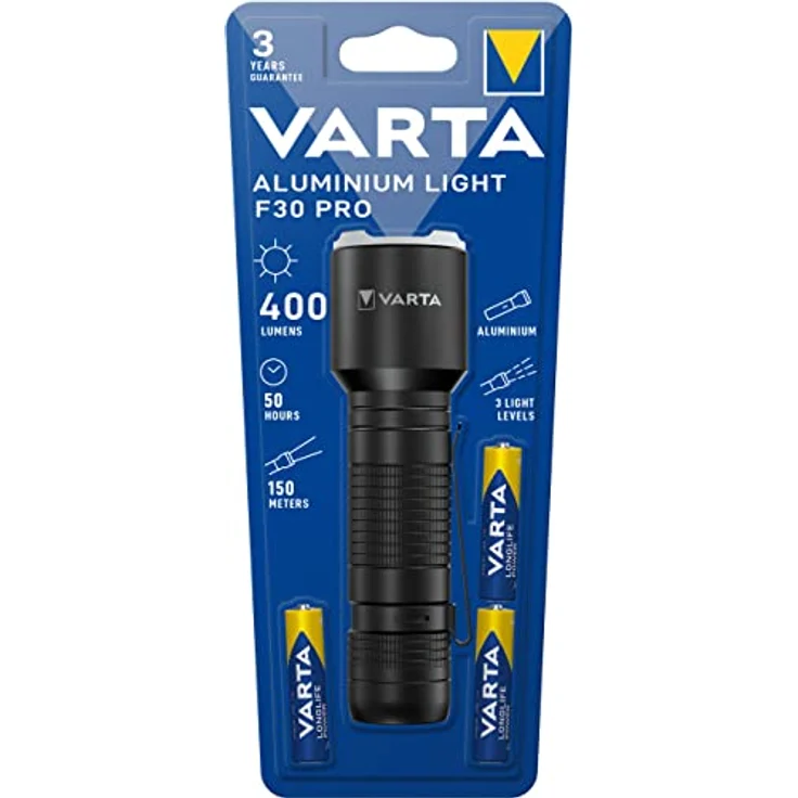 VARTA Taschenlampe LED inkl. 3x AAA Batterien, Aluminium Light F30 Pro Leuchte, Lampe mit drei Leuchtmodi, Taschenleuchte mi – Bild 2