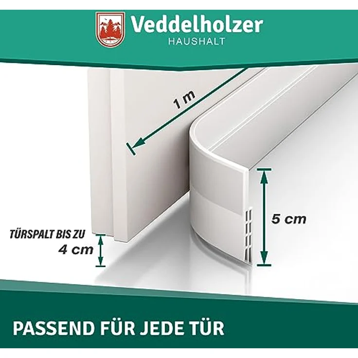 Veddelholzer 2 x 1 m zuschneidbar Türdichtung selbstklebend Zugluftstopper für Türen Tür Zugluftstopper Türdichtung unten weiß & braun perfekter Schallschutz Tür sowie Insekten & Geruchsschutz – Bild 2
