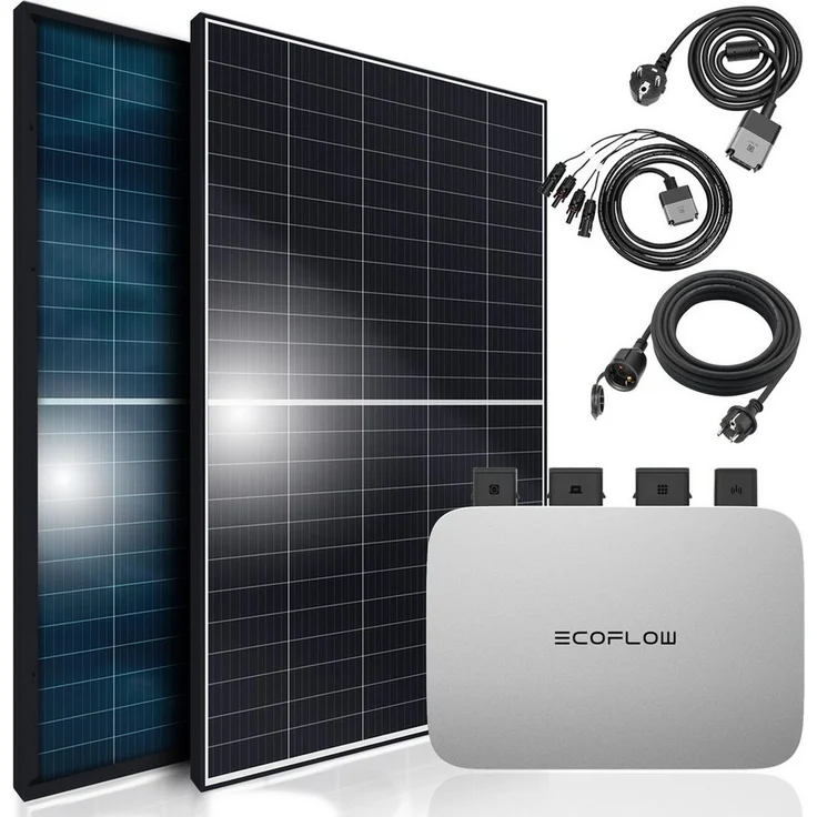 SUNNIVA Balkonkraftwerk Black Frame BIFACIAL 1144/800W Solaranlage, mit Ecoflow Micro Wechselrichter Wifi Bluetooth, upgradebar drosselbar, PMax: 880 W, 5m Kabel – Bild 1