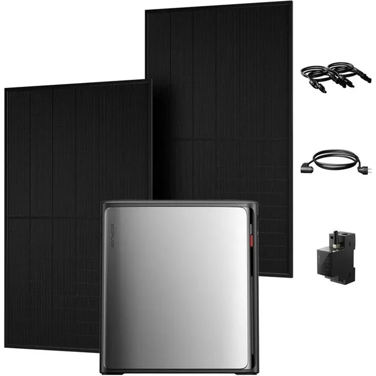 EcoFlow STREAM Ultra X, Balkonkraftwerk Set 3,84 kWh Stromspeicher mit Smartem Stromzähler und 2 × JA Solar 500W, Full-Black Optik
