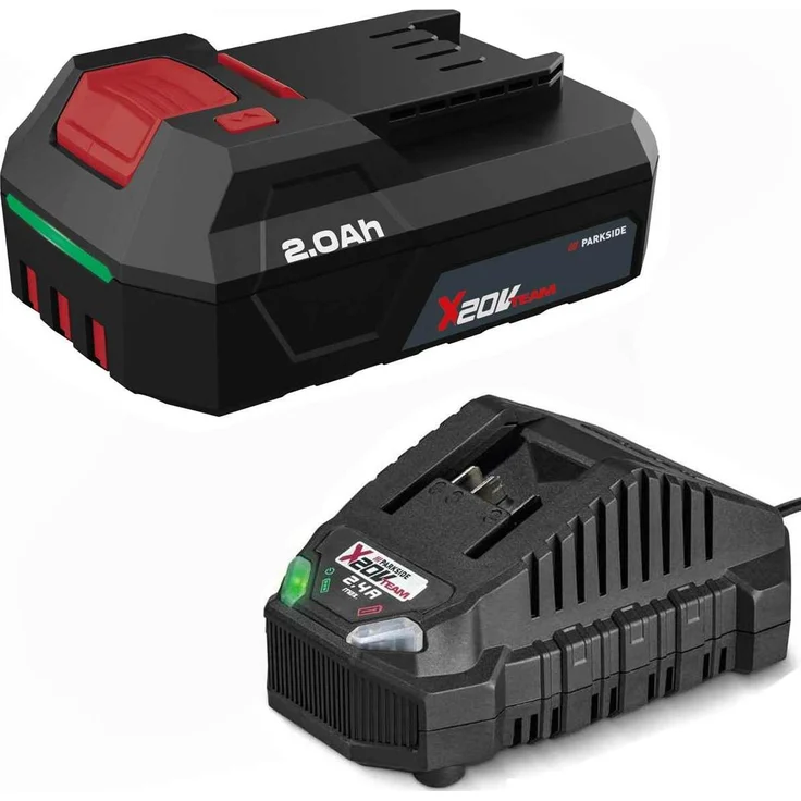 PARKSIDE® Akku 20V 2.0 Ah PAP 202 + Ladegerät PLG 20 C3, 2,4A, Lithium-Ionen-Technologie mit LED-Zustandsanzeige