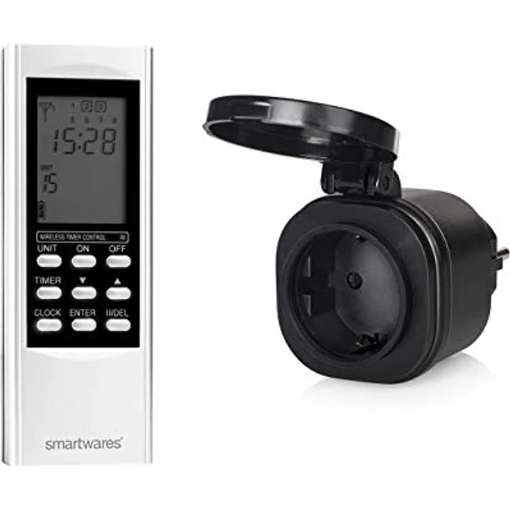 SmartHome Digitale Outdoor Funk Zeitschaltuhr = Außen-Funk-Steckdose + Timer-Fernbedienung, für Leuchten und Geräte bis max. 3500W – Bild 1