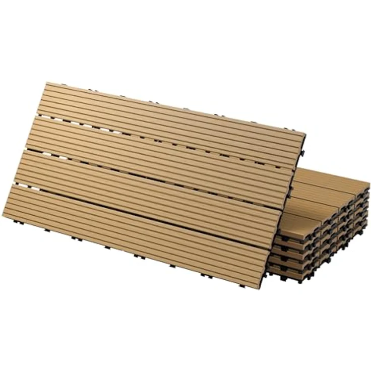ECD Germany WPC Terrassenfliesen 60x30 cm 24er Spar Set für 4m² Teak in Holzoptik für Garten Balkon Bodenbelag mit Drainage und Klicksystem Terrassendielen Balkonfliesen Klickfliesen Holzfliesen – Bild 2