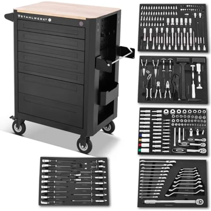 STAHLWERK Werkstattwagen CROW, Werkzeugwagen mit 235 Teilen und CrV Werkzeugen, multifunktional und robust
