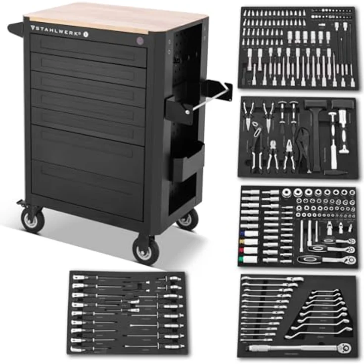 STAHLWERK Werkstattwagen CROW, Werkzeugwagen mit 235 Teilen und CrV Werkzeugen, multifunktional und robust – Bild 1