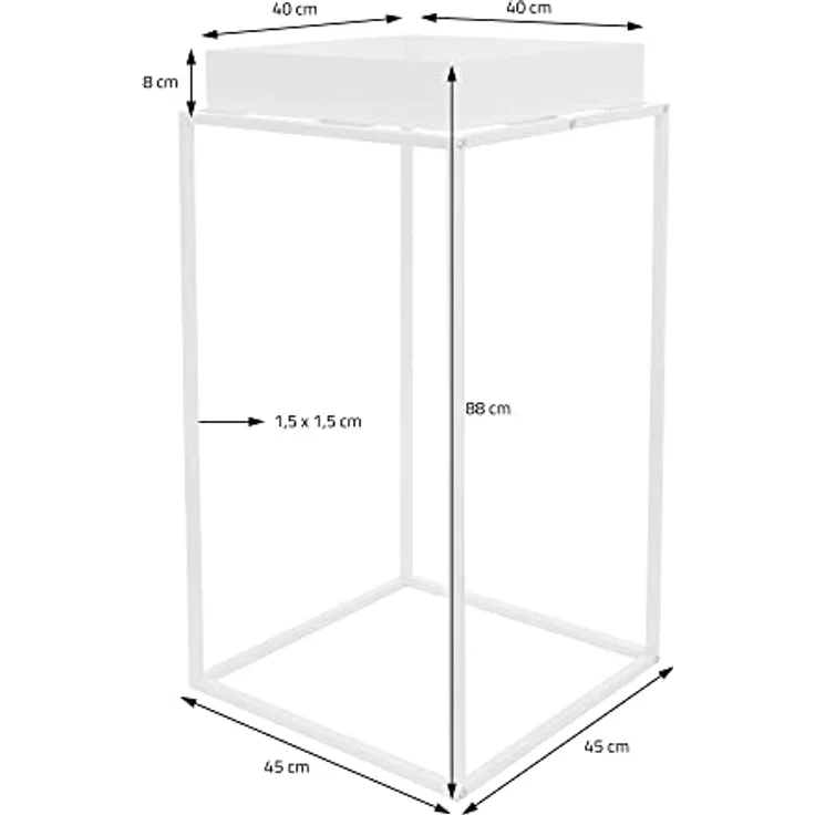 ML-Design Pflanzenständer Weiß aus Metall, 45x45x80 cm, quadratisch, stapelbar, Ablagefläche mit hohem Rand, Blumenständer mit abnehmbarem Tablett, Innen/Außen, Pflanzkasten Blumenkasten Beistelltisch – Bild 5