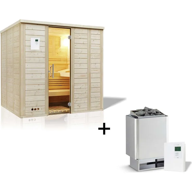 Infraworld Urban 164 Massivholzsauna Fichte, 3 Liegen, 211x164x200 cm, optional Saunaofen oder Verdampferofen