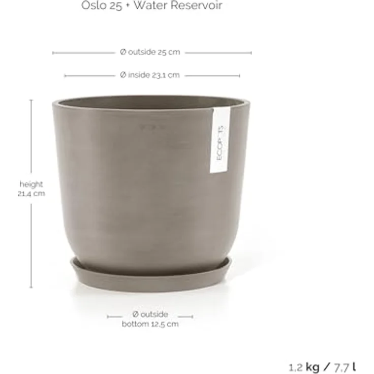 Ecopots ECOPOTS Oslo met waterreservoir - taupe Ø 25 cm, nachhaltiges Pflanzgefäß aus recyceltem Kunststoff – Bild 4