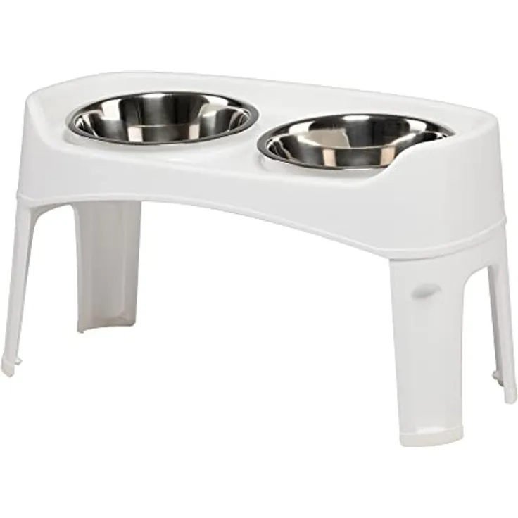 Iris Ohyama, Näpfe, 2 erhöhte Langsamfutternäpfe, Futternapf für Hunde, T29 x B54 x H31 cm, 2er-Set, faltbar und verdauungsfreundlich, PEF-L, für Hunde, weiß
