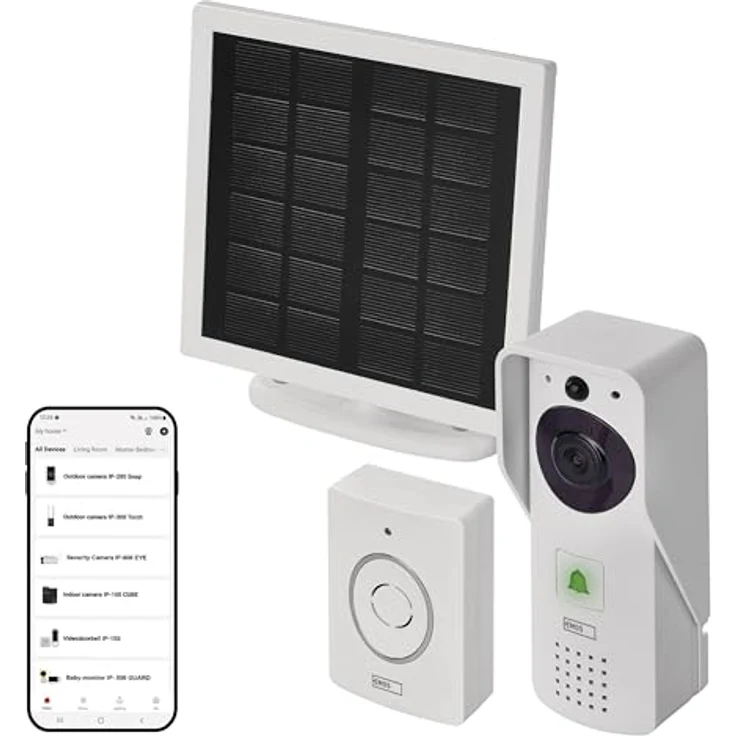EMOS GoSmart IP-09D, Smart Home Video Türklingel mit Full HD 1080p Kamera, wasserdicht, Solarpanel/Akku, Klingel- und Türschloss-Steuerung, Google Home & Alexa kompatibel, weiß – Bild 1
