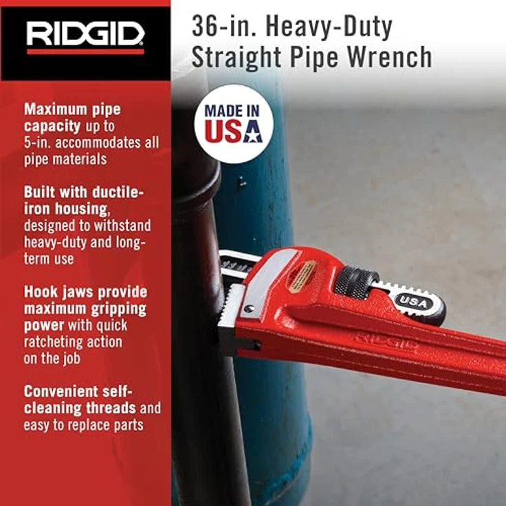 RIDGID 31035 Modell 36'' gerade Rohrzange für schwere Beanspruchung, 36'' Sanitär-Schraubenschlüssel – Bild 3