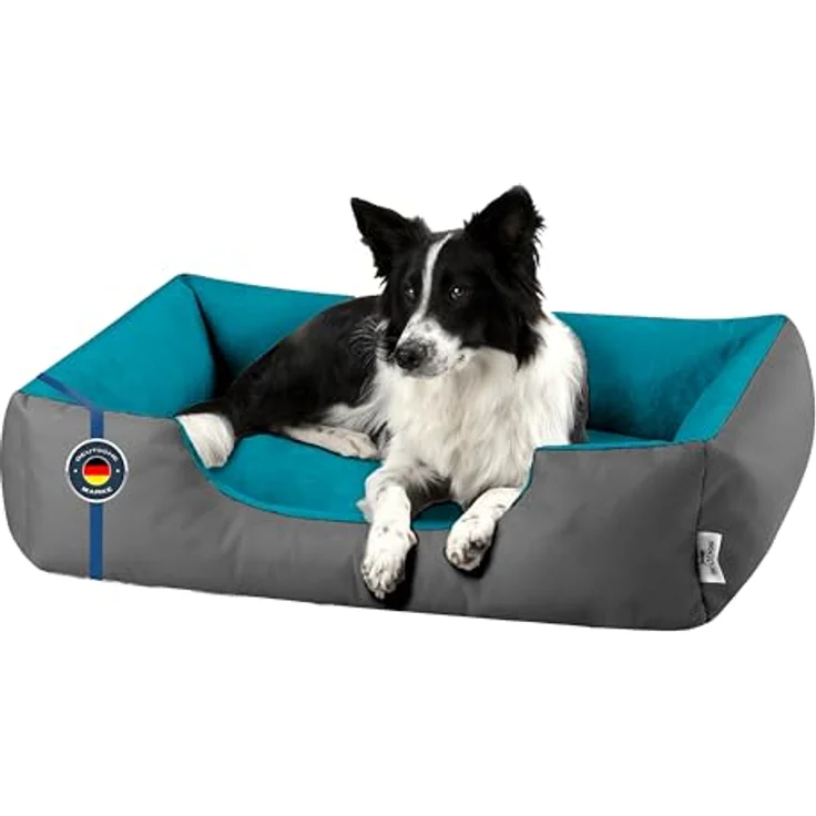 BedDog Hundebett LUPI, Hundekissen mit abziehbaren waschbaren Bezug, Hundekorb, Hundesofa, für mittel-große Hunde, XL, grau-blau – Bild 1