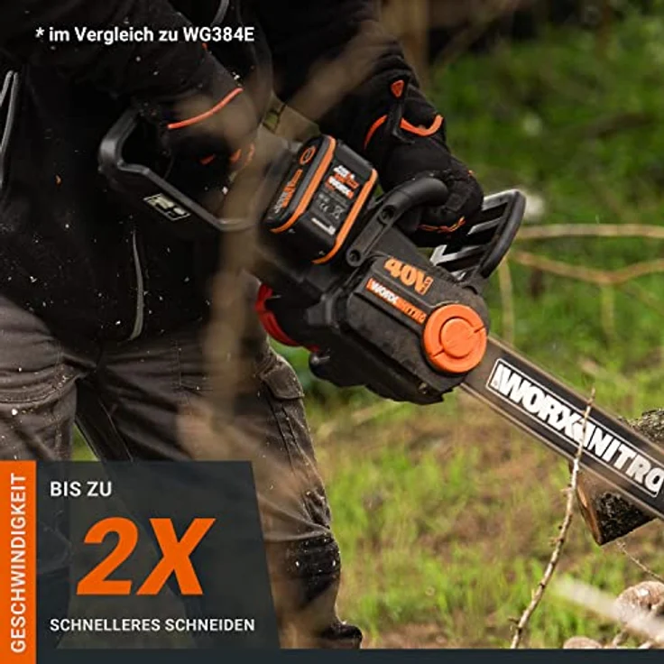 Worx Akku-Kettensäge WORX NITRO WG385E 40V inkl. Akku und Ladegerät, 40,00 cm Schwertlänge, Automatischer Kettenöler, Drahtlos – Bild 4