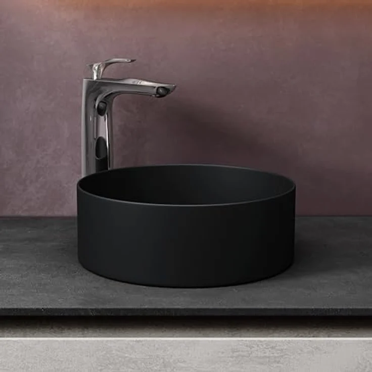 doporro Aufsatzwaschbecken Keramik Waschbecken Rund Gäste-WC Handwaschbecken Brüssel203, edles Stück Keramik mit Lotus-Effekt, weiß – Bild 3