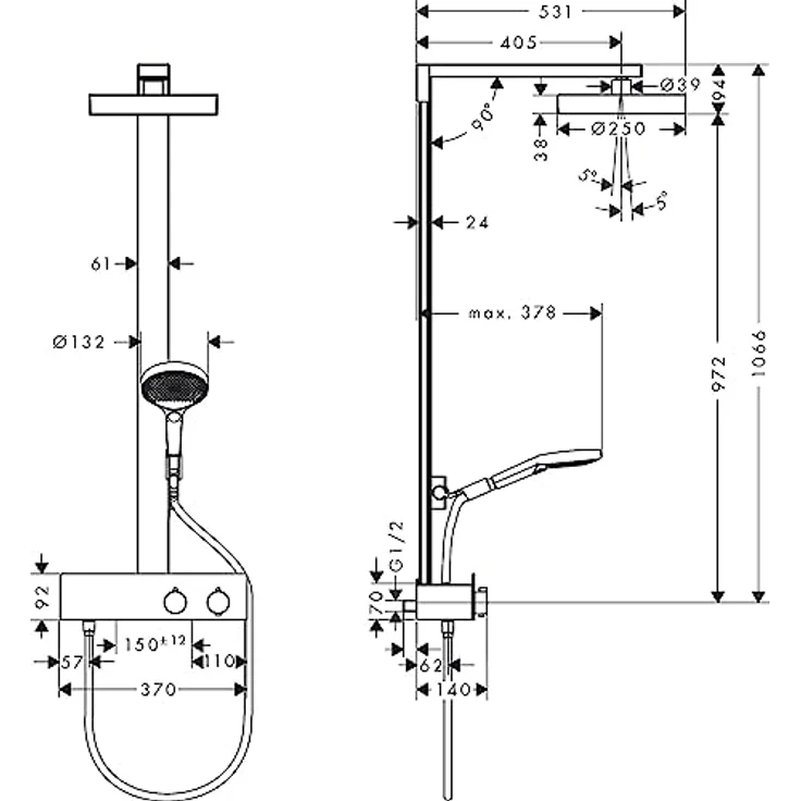 hansgrohe Brausethermostat ShowerTablet 350, Duscharmatur mit Kopfbrause Rainfinity 250, Graphit-Ablage und Sicherheitssperre bei 40°C – Bild 6