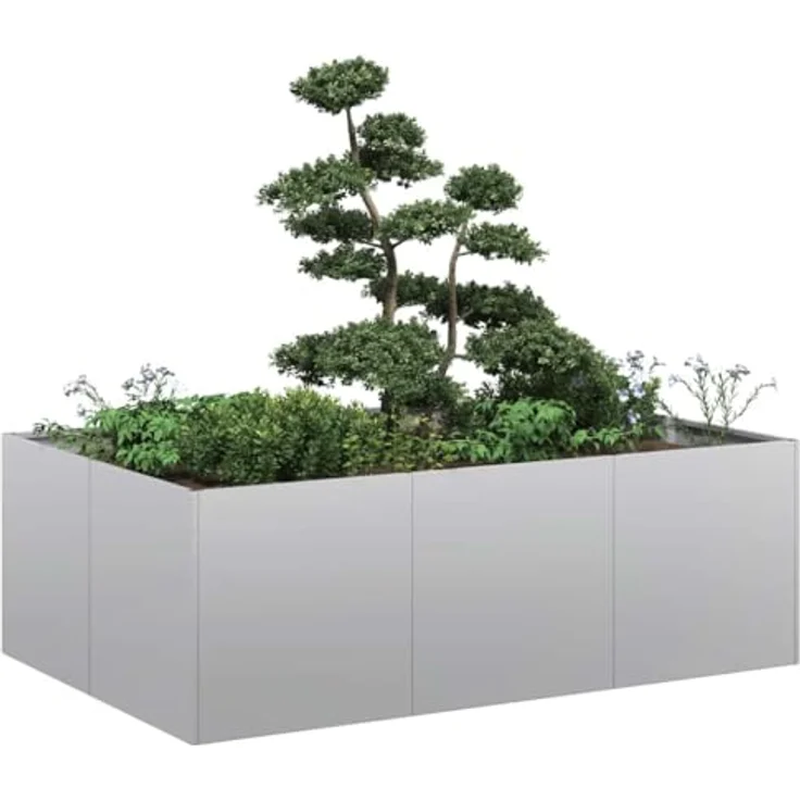 vidaXL Pflanzkübel 120x80x40 cm Verzinkter Stahl, Pflanzschale, Outdoor-Garten-Pflanzgefäß, Hochbeet - Silber – Bild 2