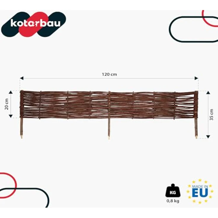 KOTARBAU® Beetbegrenzung Weidenzaun 10er Set, 120 x 20 cm, Braun, Wetterbeständig, Flexible Beeteinfassung zum Stecken – Bild 3