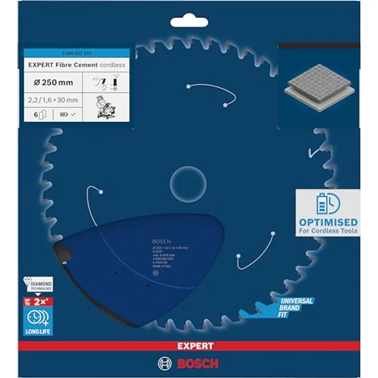 Bosch EXPERT Fibre Cement Kreissägeblatt, 250 mm, für kabellose Kapp- und Gehrungssägen, mit polykristallinem Diamant (PCD) für Faserzementplatten – Bild 2