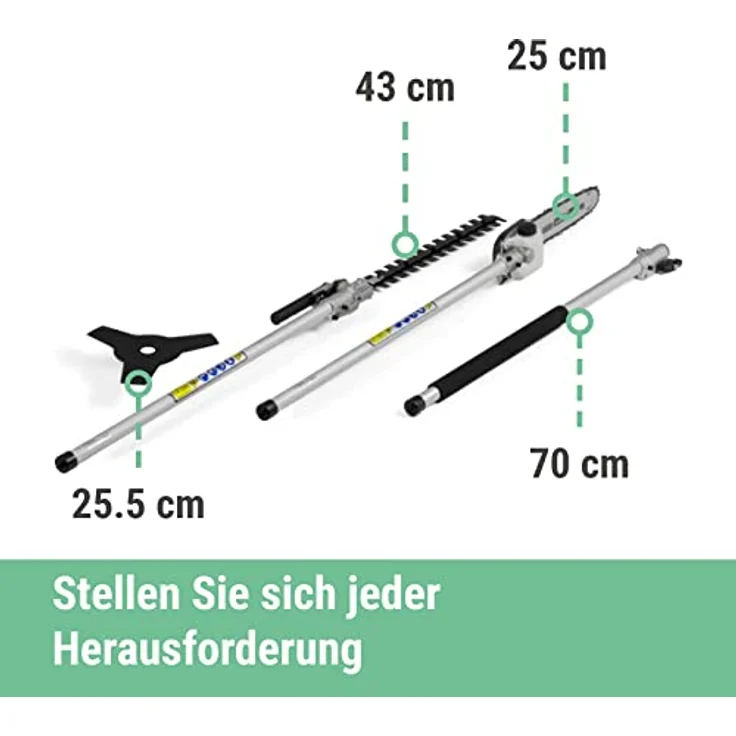 Alpina-Garden Benzin-Motorsense AMT 26 - 5 in 1, 25.5 cm Arbeitsbreite Messer, 43 cm Arbeitsbreite Faden, Set, mit Heckenscheren- und Hochentasteraufsatz – Bild 3