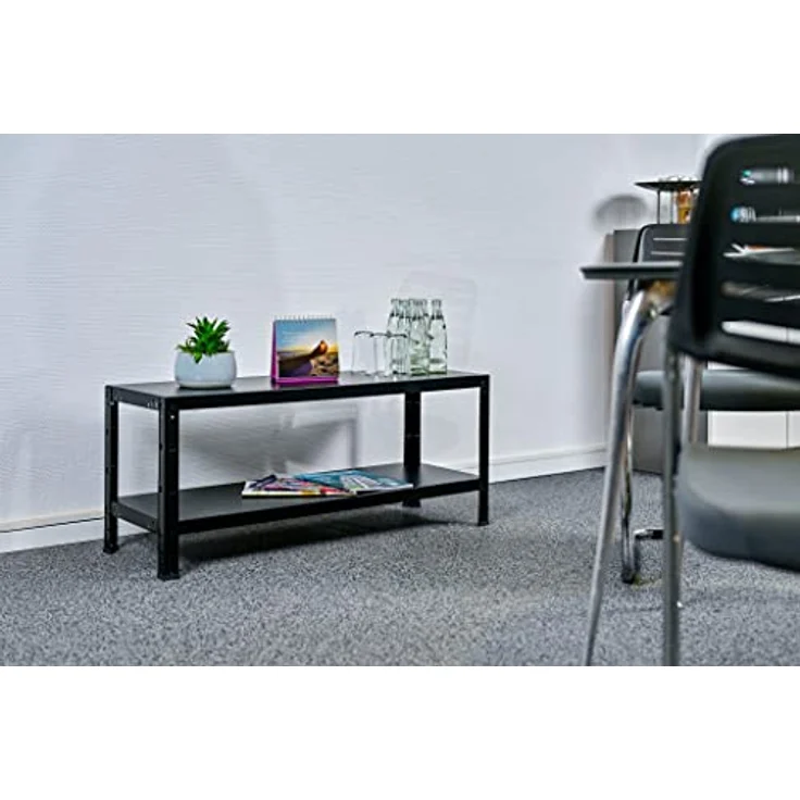 SCHULTE Regalwelt Steckregal mit 2 PowerMAX Fachböden, 65 kg Tragkraft, 43x100x35 cm (HxBxT), schwarz-Struktur, Lagerregal, Werkstattregal, Kellerregal, Garagenregal, Metallregal – Bild 2
